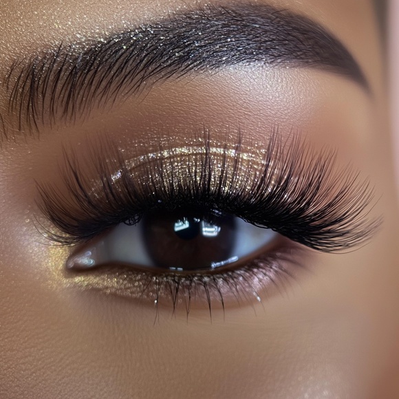 The Butterfly Boss lashes in action, creating a bold, fluttery look with 100% mink fur and a natural black color.