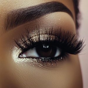Model wearing Money Mink 100% mink lashes, creating a bold, fluffy lash look perfect for date night
