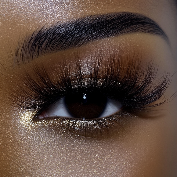 Model wearing Savage mink eyelashes by WigSlayers Cosmetics, providing a bold and glamorous look.